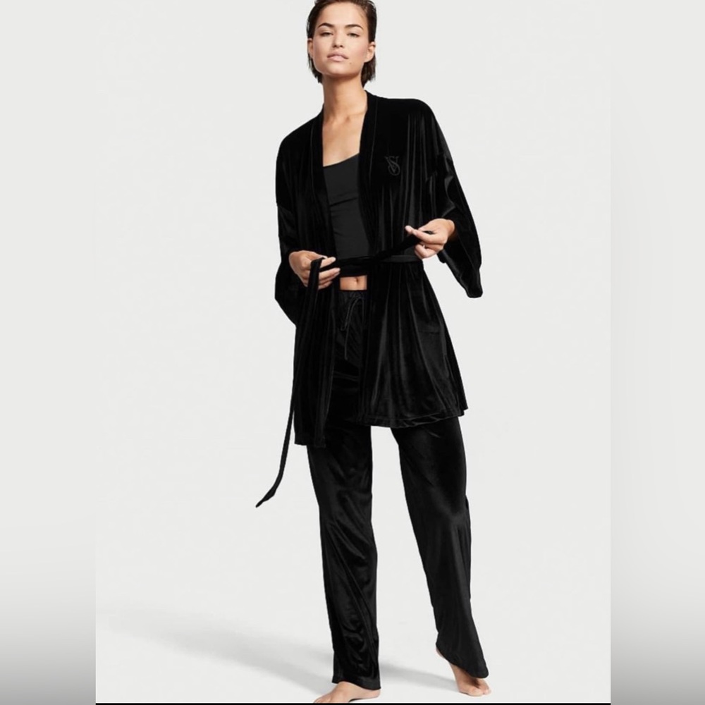 VICTORIA'S SECRET Black Velvet 3-Piece Set Size M/L